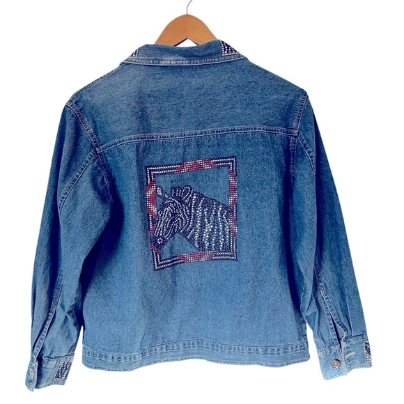 Draper's & Damon's Petite Small Embellished Zebra Vintage Denim Jacket Bling - Picture 6 of 12